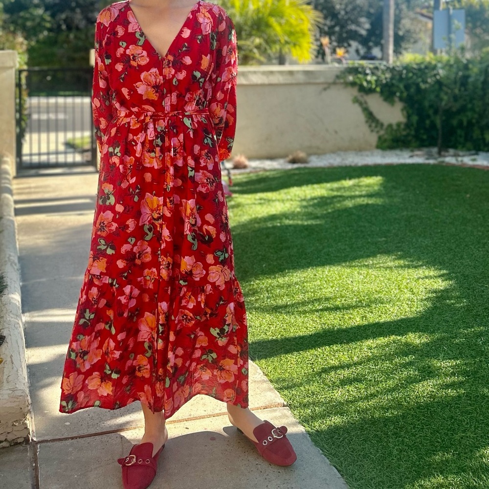 H&M Maxi Red Floral Dress